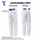 Custom White Blue Pinestripe Stretch Practice Loose-fit Baseball Pants